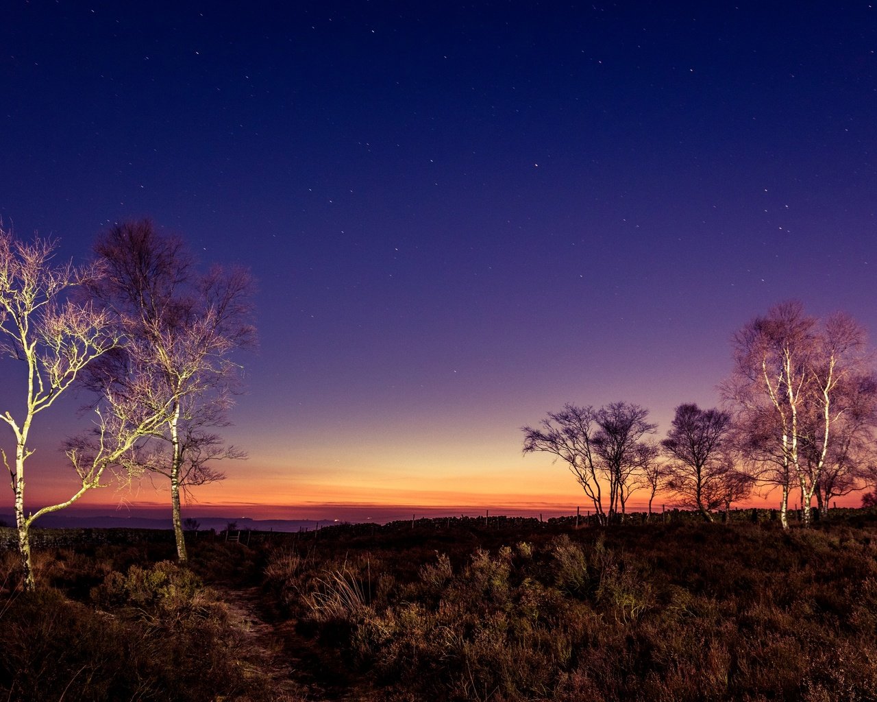 Обои небо, деревья, вечер, закат, великобритания, peak district, the sky, trees, the evening, sunset, uk разрешение 2880x1728 Загрузить