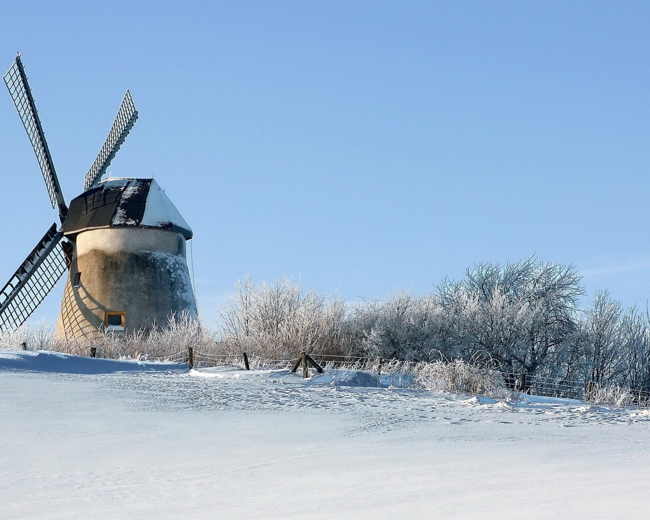 Обои зима, ветряная мельница, winter, windmill разрешение 1920x1080 Загрузить