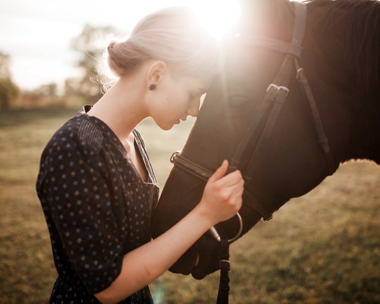 Обои лошадь, природа, девушка, настроение, профиль, конь, закрытые глаза, horse, nature, girl, mood, profile, closed eyes разрешение 5616x3744 Загрузить