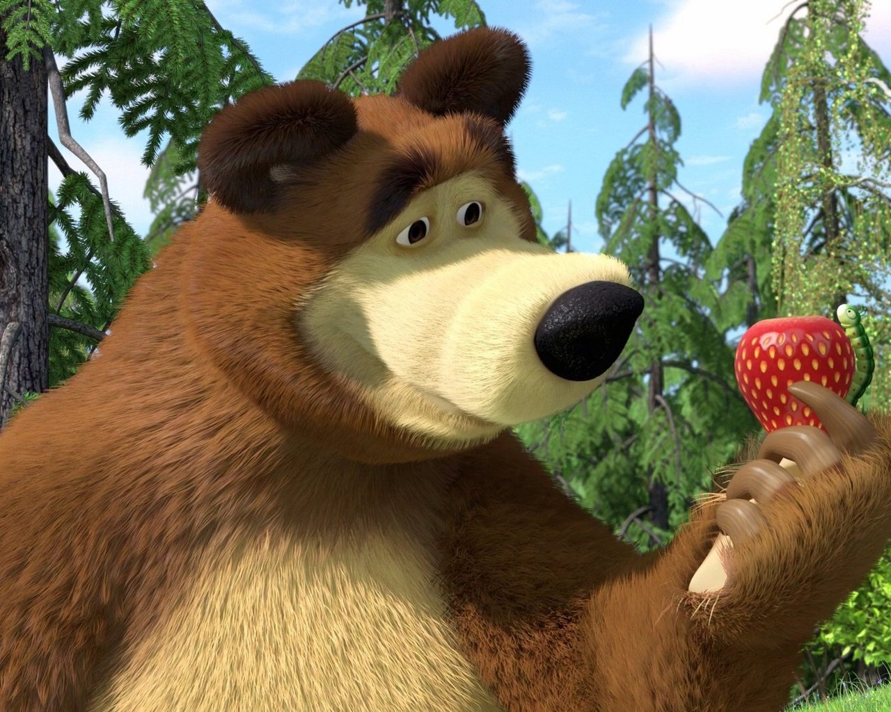 Обои клубника, мультфильм, мишка, маша и медведь, strawberry, cartoon, bear, masha and the bear разрешение 1920x1080 Загрузить