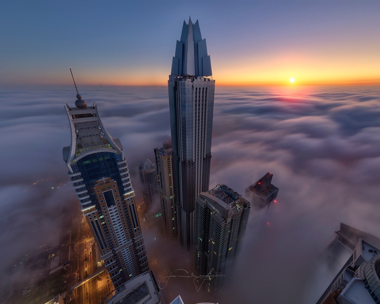 город сумерки дубаи небоскребы the city twilight Dubai skyscrapers загрузить