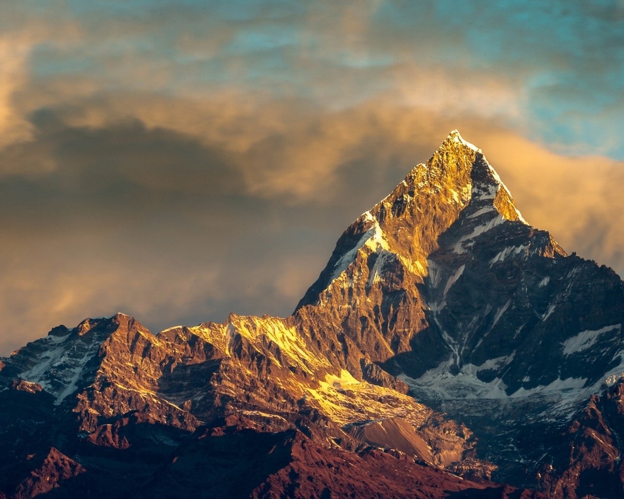 Обои небо, горы, снег, гора, вершина, аннапурна, гималаи, непал, the sky, mountains, snow, mountain, top, annapurna, the himalayas, nepal разрешение 1920x1080 Загрузить