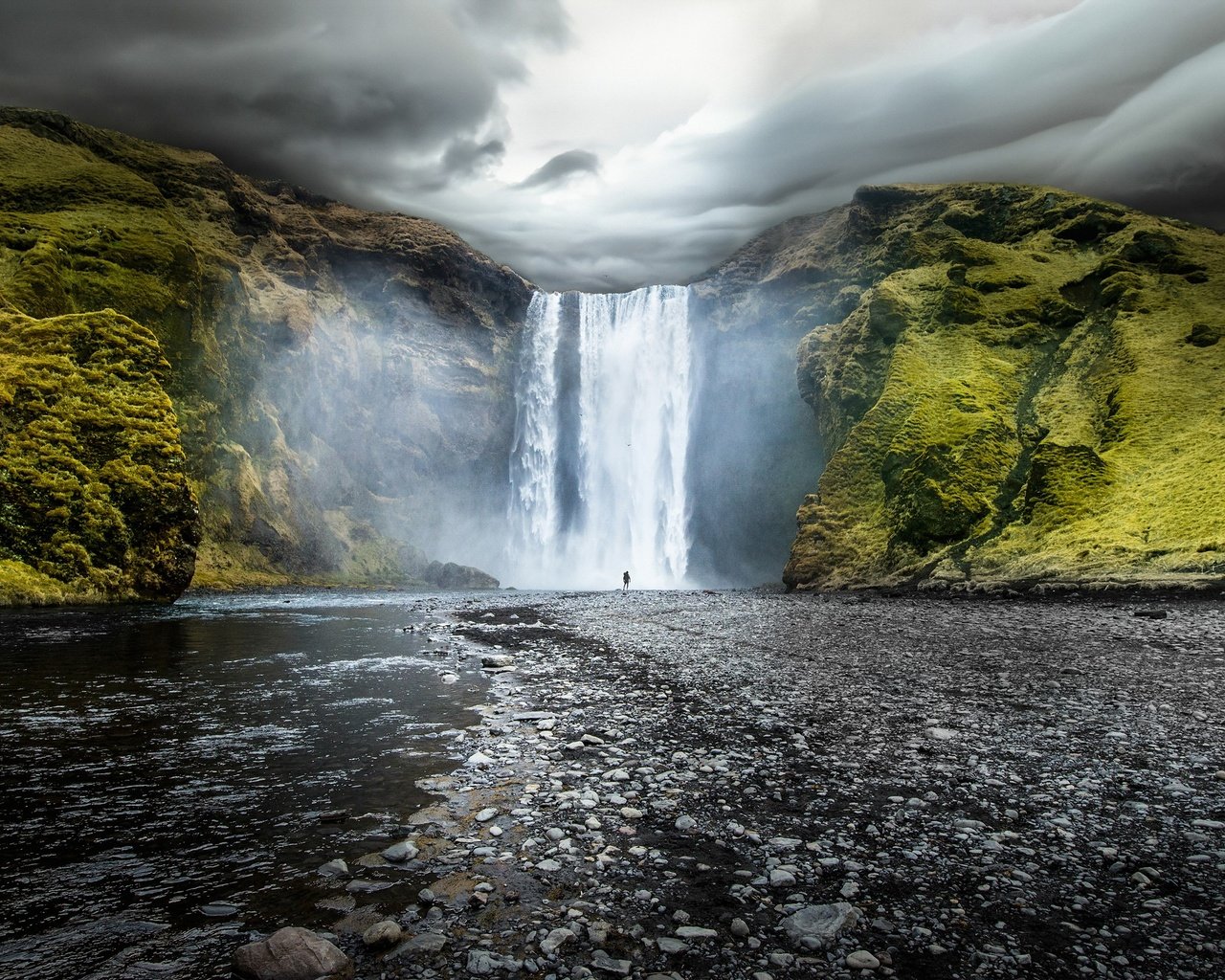 Обои водопад, исландия, скоугафосс, водопад скоугафосс, waterfall, iceland, skogafoss, skogafoss waterfall разрешение 2880x1800 Загрузить