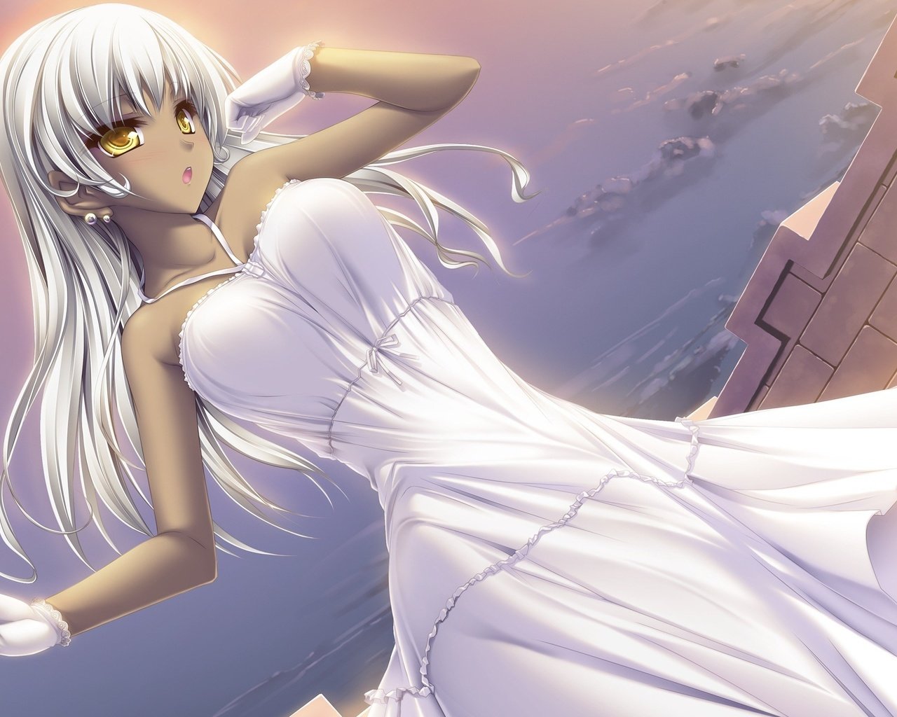 Обои девушка, аниме, белое платье, белые волосы, girl, anime, white dress, white hair разрешение 2560x1600 Загрузить