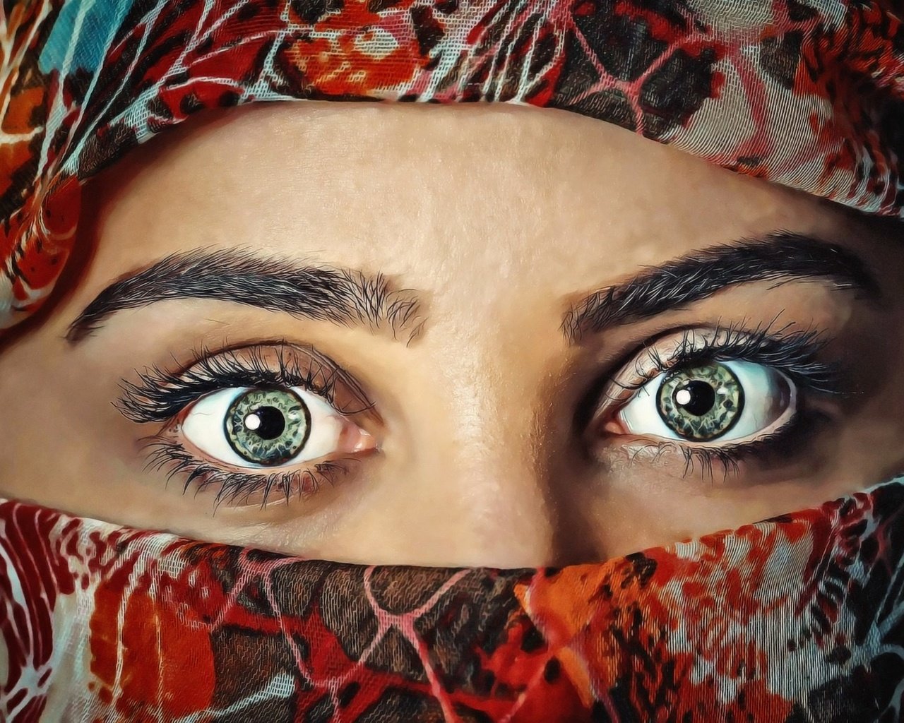 Обои глаза, девушка, портрет, взгляд, лицо, платок, eyes, girl, portrait, look, face, shawl разрешение 1920x1323 Загрузить