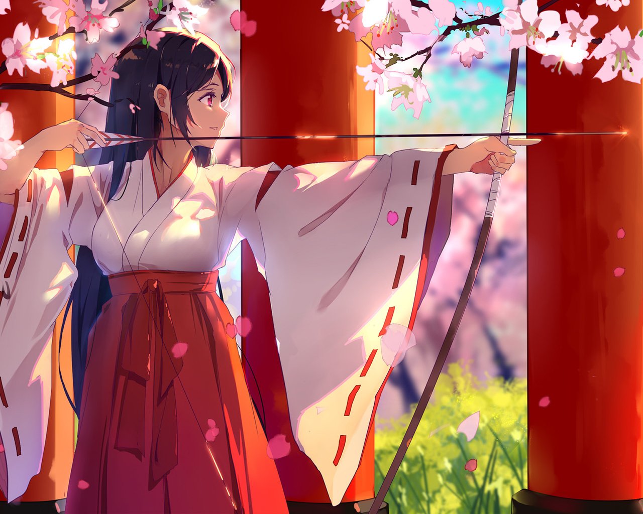 Обои тории, miko, аниме девочка, лучник, sakura blossom, shrine, torii, anime girl, archer разрешение 1920x1200 Загрузить