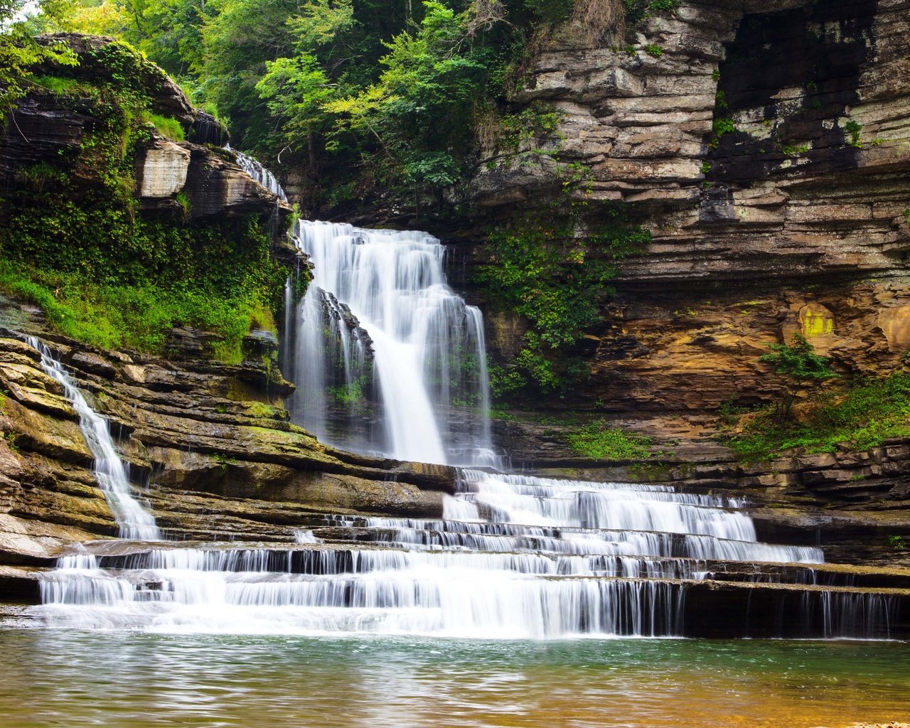 Обои скалы, природа, пейзаж, водопад, каскад, rocks, nature, landscape, waterfall, cascade разрешение 3840x2400 Загрузить