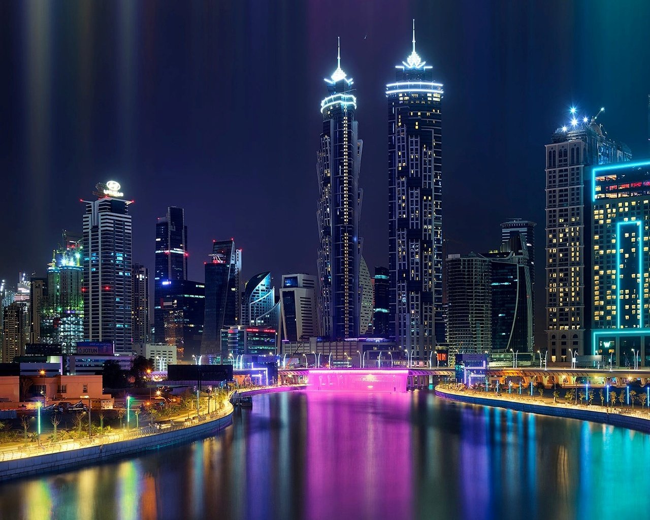 Обои ночь, огни, город, дубай, оаэ, night, lights, the city, dubai, uae разрешение 1920x1200 Загрузить