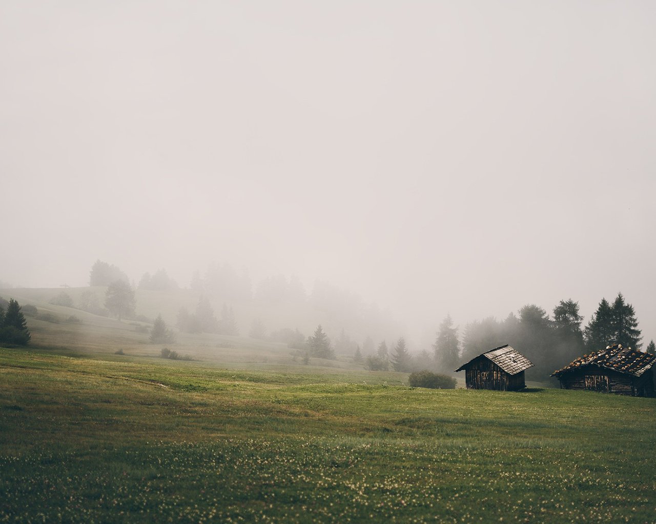 Обои горы, природа, пейзаж, утро, туман, домик, ферма, mountains, nature, landscape, morning, fog, house, farm разрешение 1920x1200 Загрузить