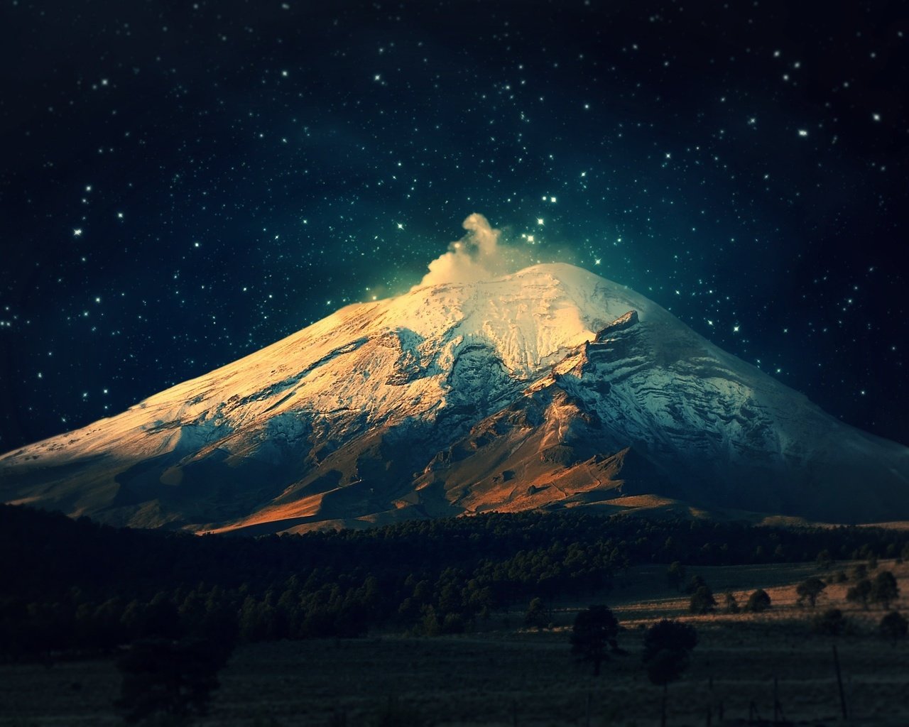 Обои небо, ночь, горы, звезды, гора фудзи, the sky, night, mountains, stars, mount fuji разрешение 2560x1600 Загрузить