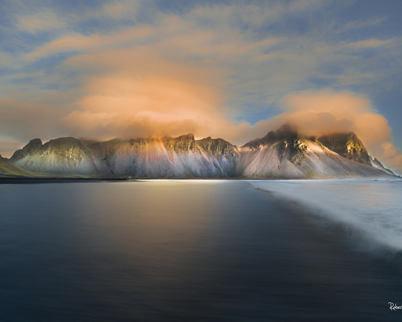 Обои небо, облака, горы, пейзаж, море, исландия, the sky, clouds, mountains, landscape, sea, iceland разрешение 1920x1200 Загрузить