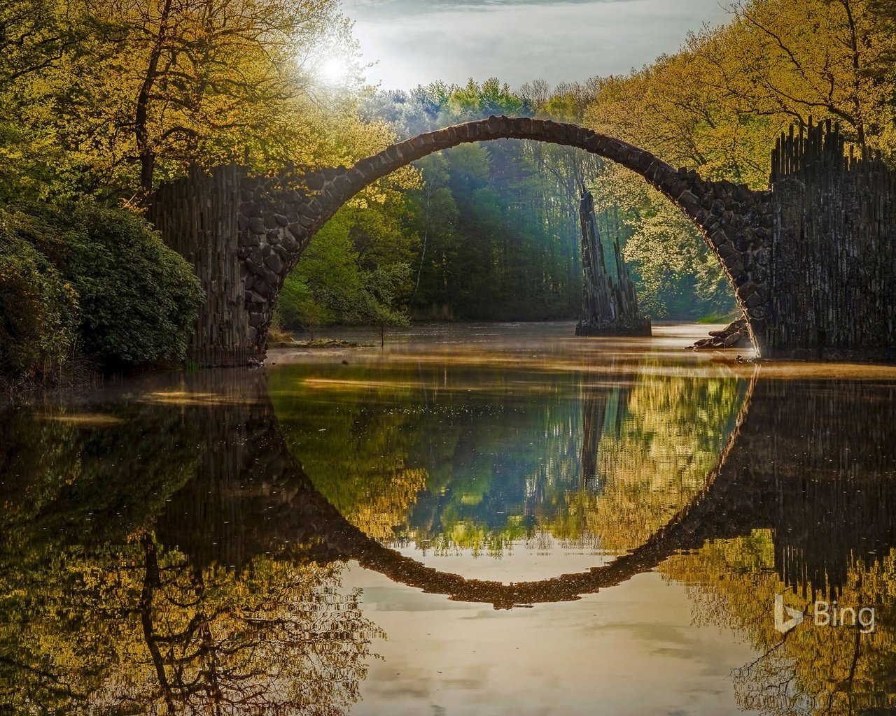 мост, пейзаж, каменный мост, мост, осень, германия, саксония, ракотц, river...