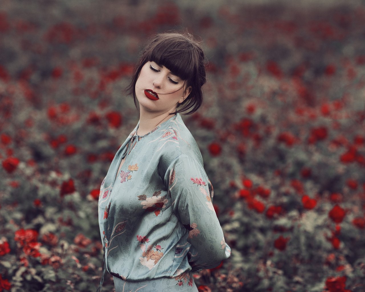 Обои цветы, девушка, волосы, губы, лицо, закрытые глаза, mara saiz, flowers, girl, hair, lips, face, closed eyes разрешение 2048x1365 Загрузить