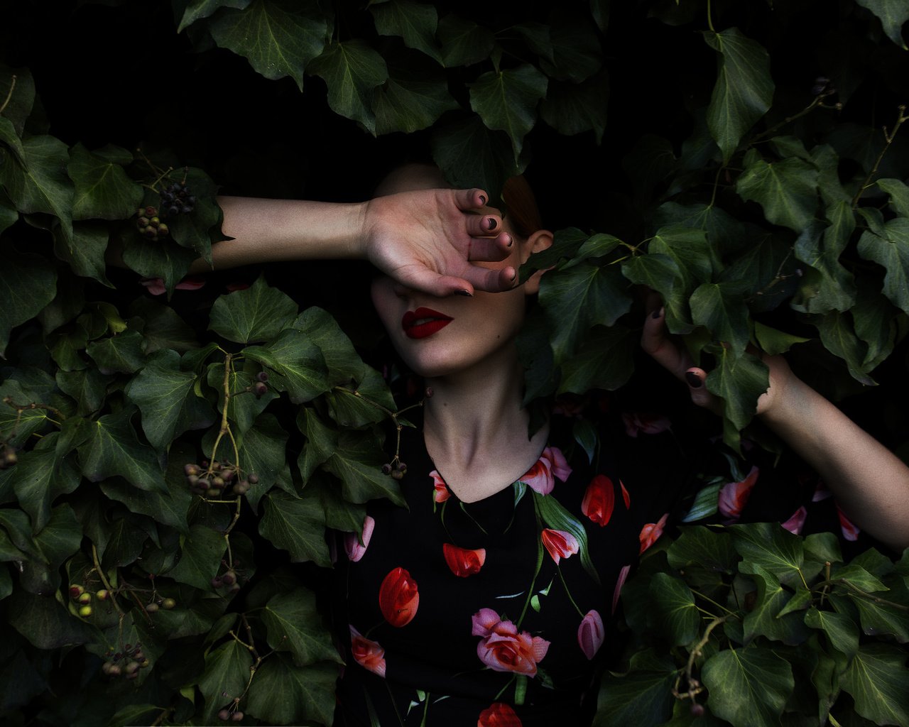 Обои листья, девушка, платье, листва, лицо, руки, mara saiz, leaves, girl, dress, foliage, face, hands разрешение 2048x1365 Загрузить