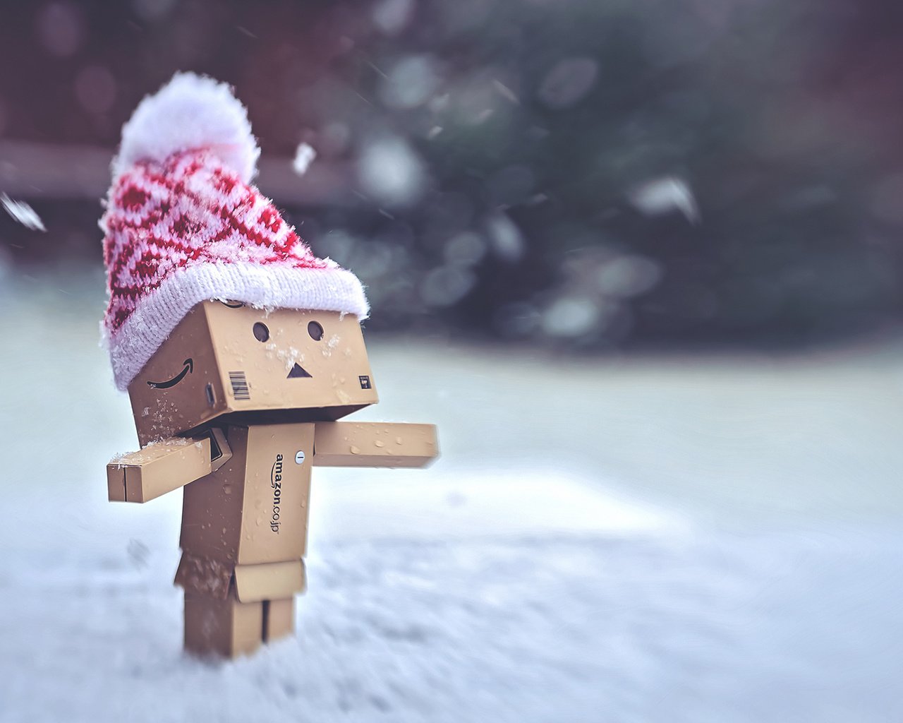 Обои снег, зима, шапка, человечек, коробка, данбо, snow, winter, hat, man, box, danbo разрешение 1920x1200 Загрузить