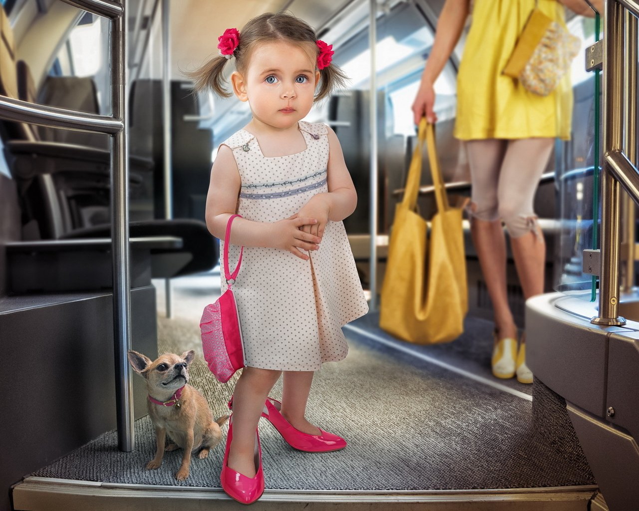 Обои платье, взгляд, собака, дети, девочка, ребенок, туфли, dress, look, dog, children, girl, child, shoes разрешение 1920x1200 Загрузить