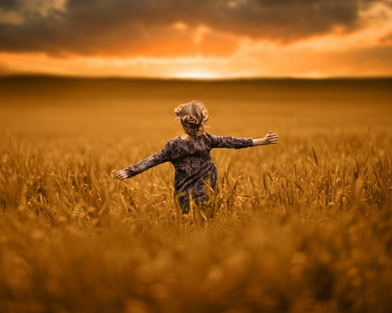 Обои солнце, природа, поле, девочка, ребенок, бег, the sun, nature, field, girl, child, running разрешение 5760x3609 Загрузить