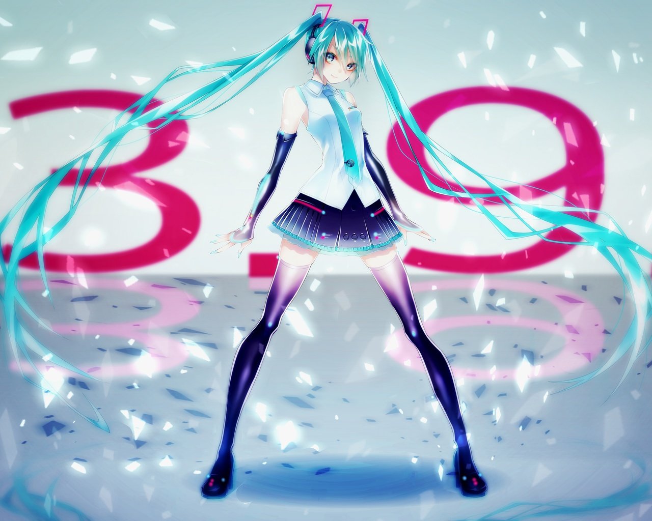 Обои девушка, аниме, вокалоид, twintails, со стоящим, мику хацунэ, aqua hair, girl, anime, vocaloid, standing, hatsune miku разрешение 4500x3000 Загрузить