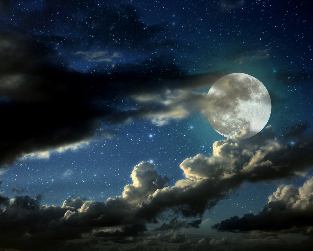 Обои небо, облака, звезды, луна, полнолуние, the sky, clouds, stars, the moon, the full moon разрешение 4000x2667 Загрузить
