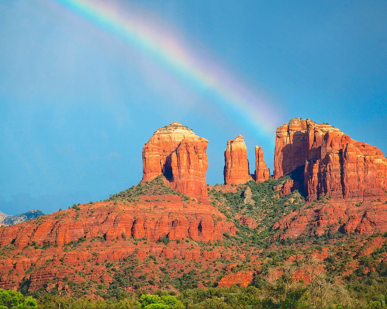 Обои небо, скалы, пейзаж, каньон, радуга, долина монументов, the sky, rocks, landscape, canyon, rainbow, monument valley разрешение 1920x1200 Загрузить
