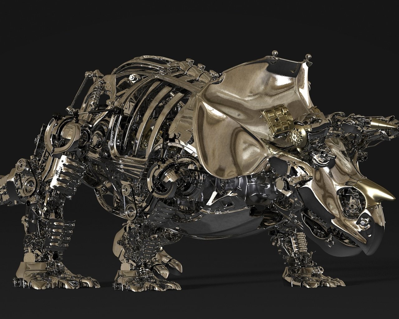 Обои металл, детали, 3д, трицератопс, metal, details, 3d, triceratops разрешение 2560x1600 Загрузить