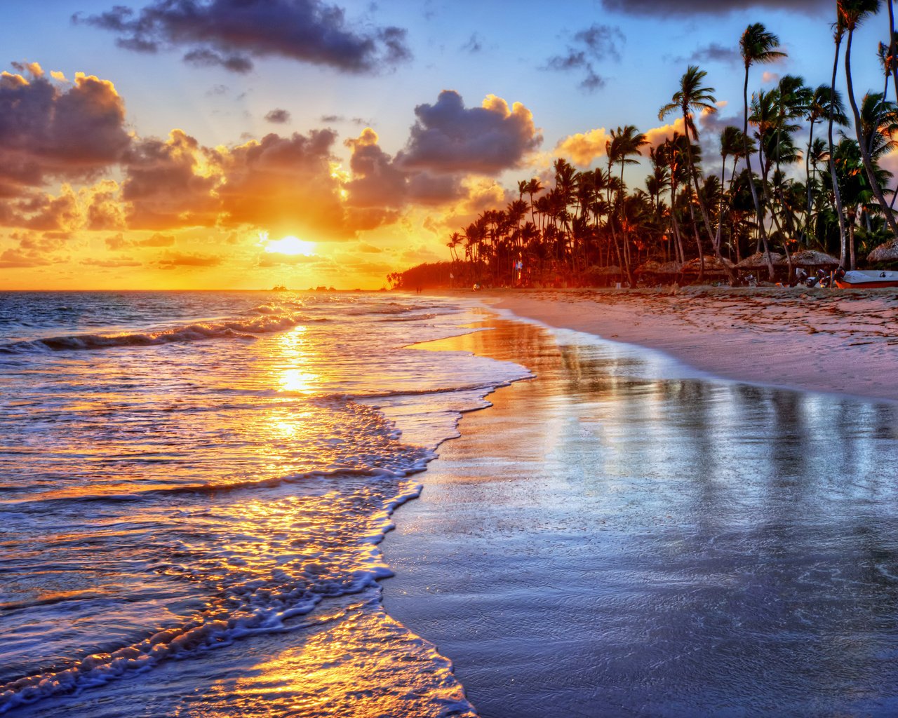 Обои берег, 15, закат, море, песок, пляж, пальмы, океан, тропики, shore, sunset, sea, sand, beach, palm trees, the ocean, tropics разрешение 4550x3034 Загрузить