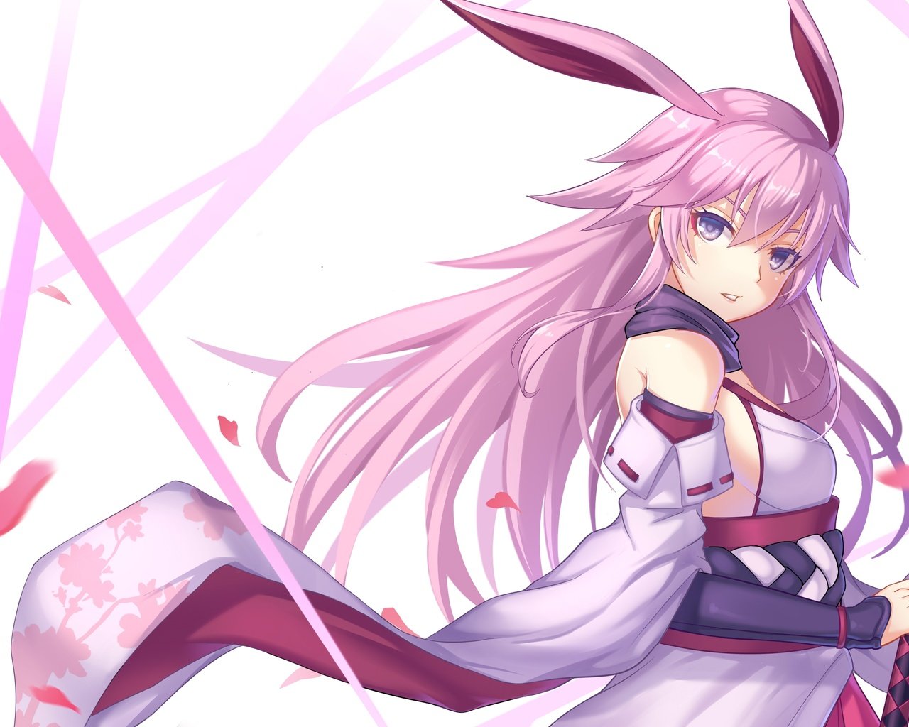 Обои лепестки, bunny ears, розовые волосы, аниме девочка, traditional clothes, petals, pink hair, anime girl разрешение 3200x1984 Загрузить