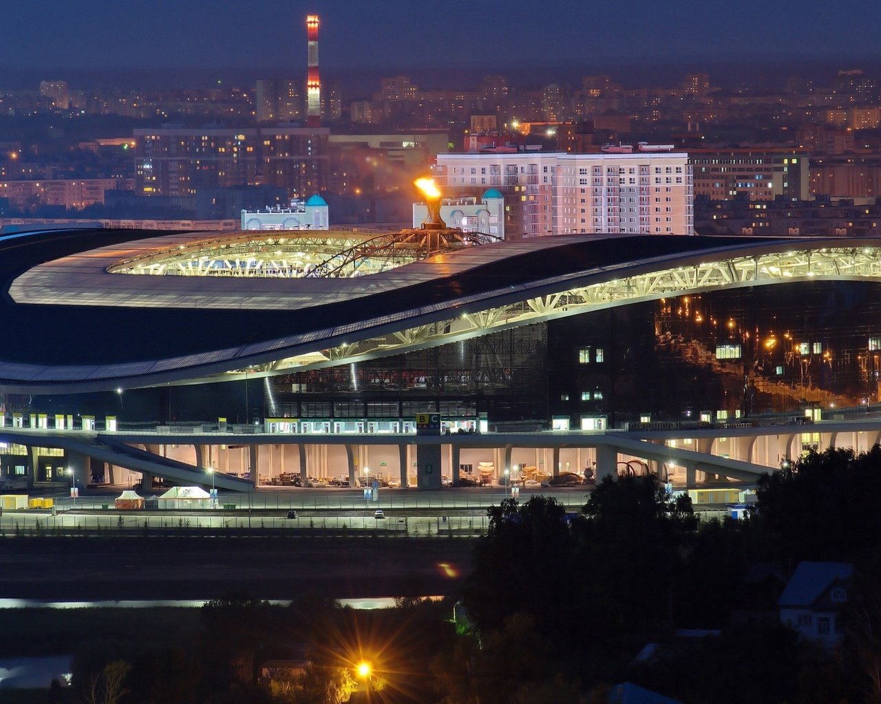 Обои ночь, город, казань, арена, татарстан, night, the city, kazan, arena, tatarstan разрешение 1920x1080 Загрузить