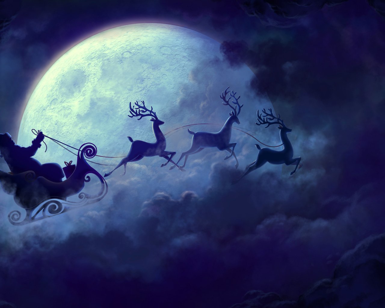 Обои небо, колесница, облака, луна, сани, олени, рождество, упряжка, санта-клаус, the sky, chariot, clouds, the moon, sleigh, deer, christmas, team, santa claus разрешение 2560x1600 Загрузить