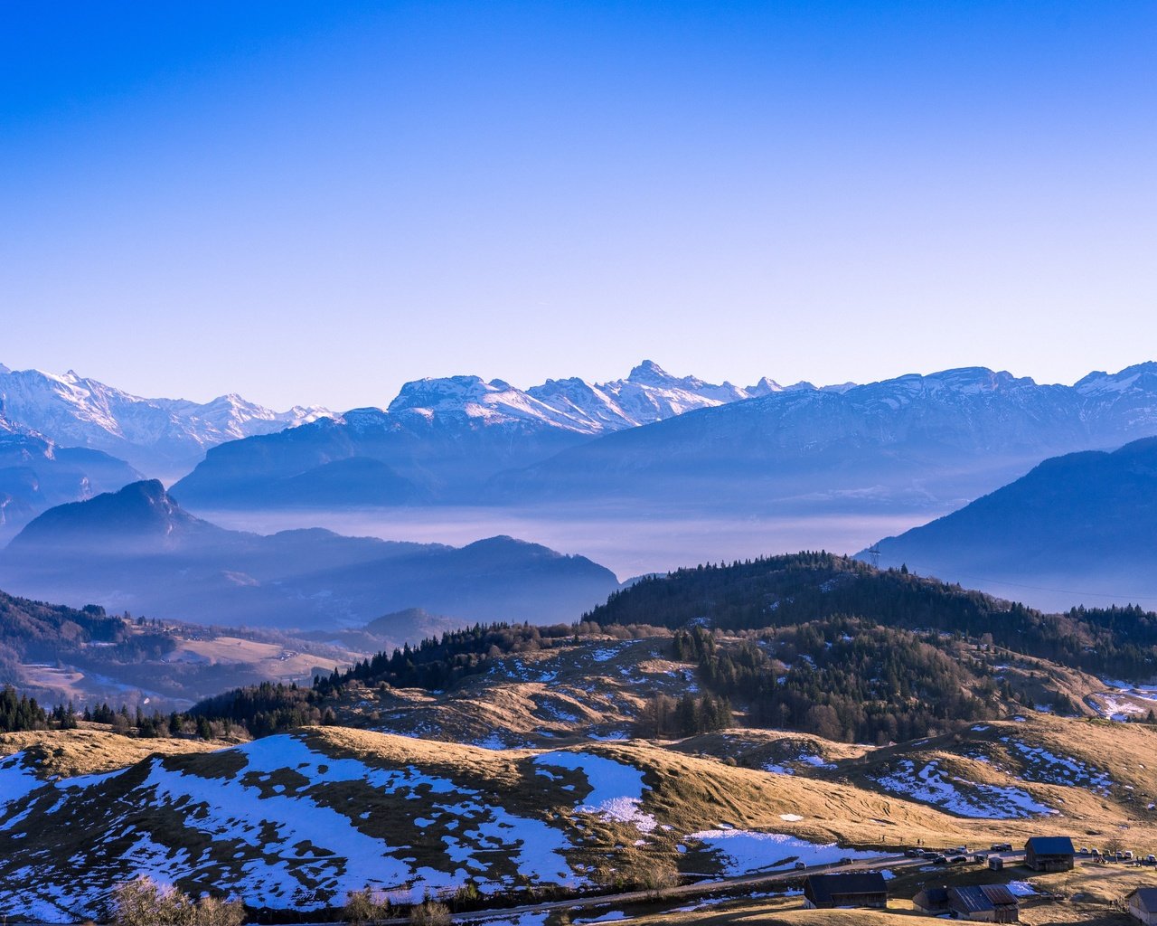 Обои деревья, горы, снег, trees, mountains, snow разрешение 6000x4000 Загрузить