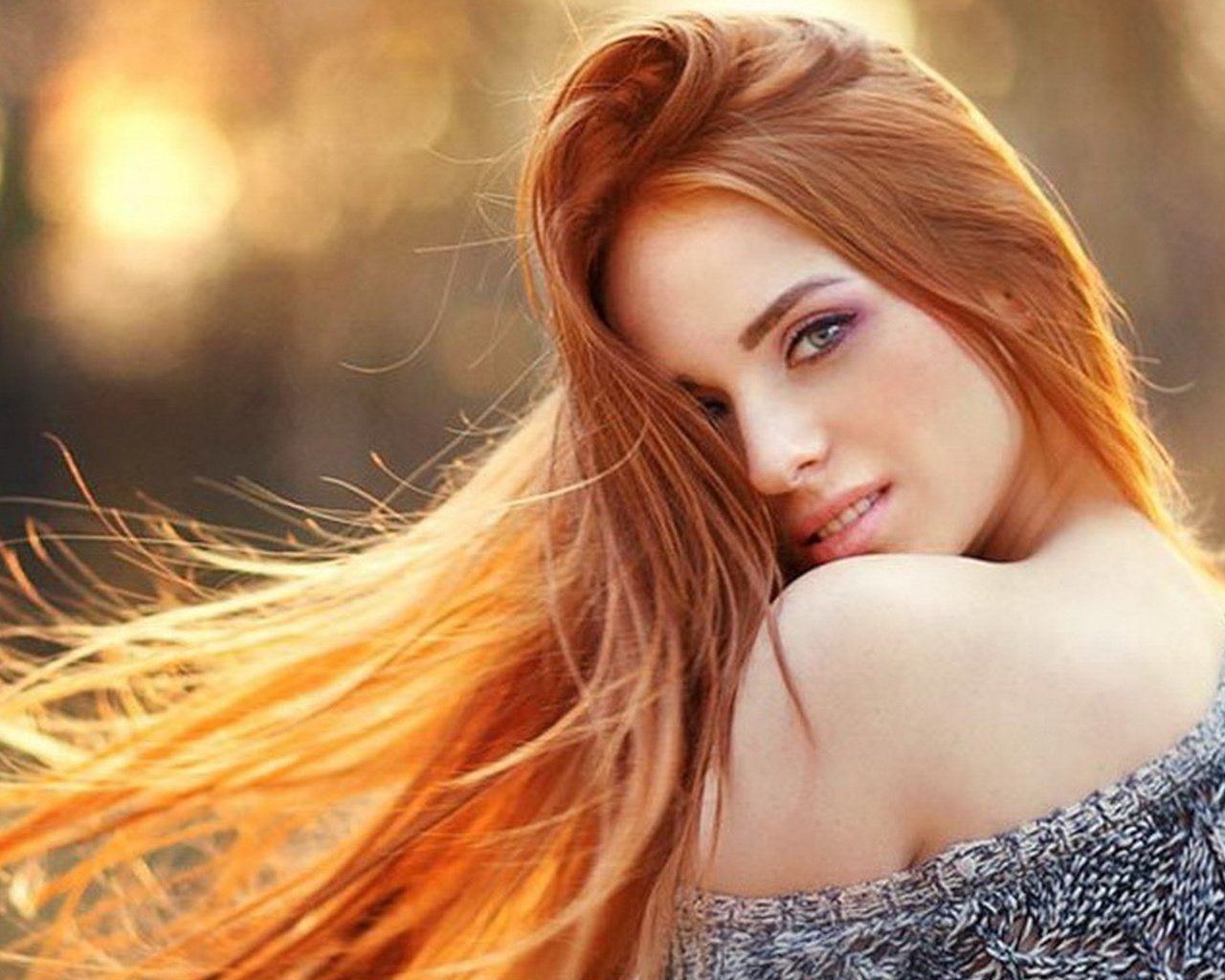 Обои девушка, макияж, рыжая девушка, голые плечи, рыжие волосы, girl, makeup, redhead girl, bare shoulders, red hair разрешение 1920x1080 Загрузить