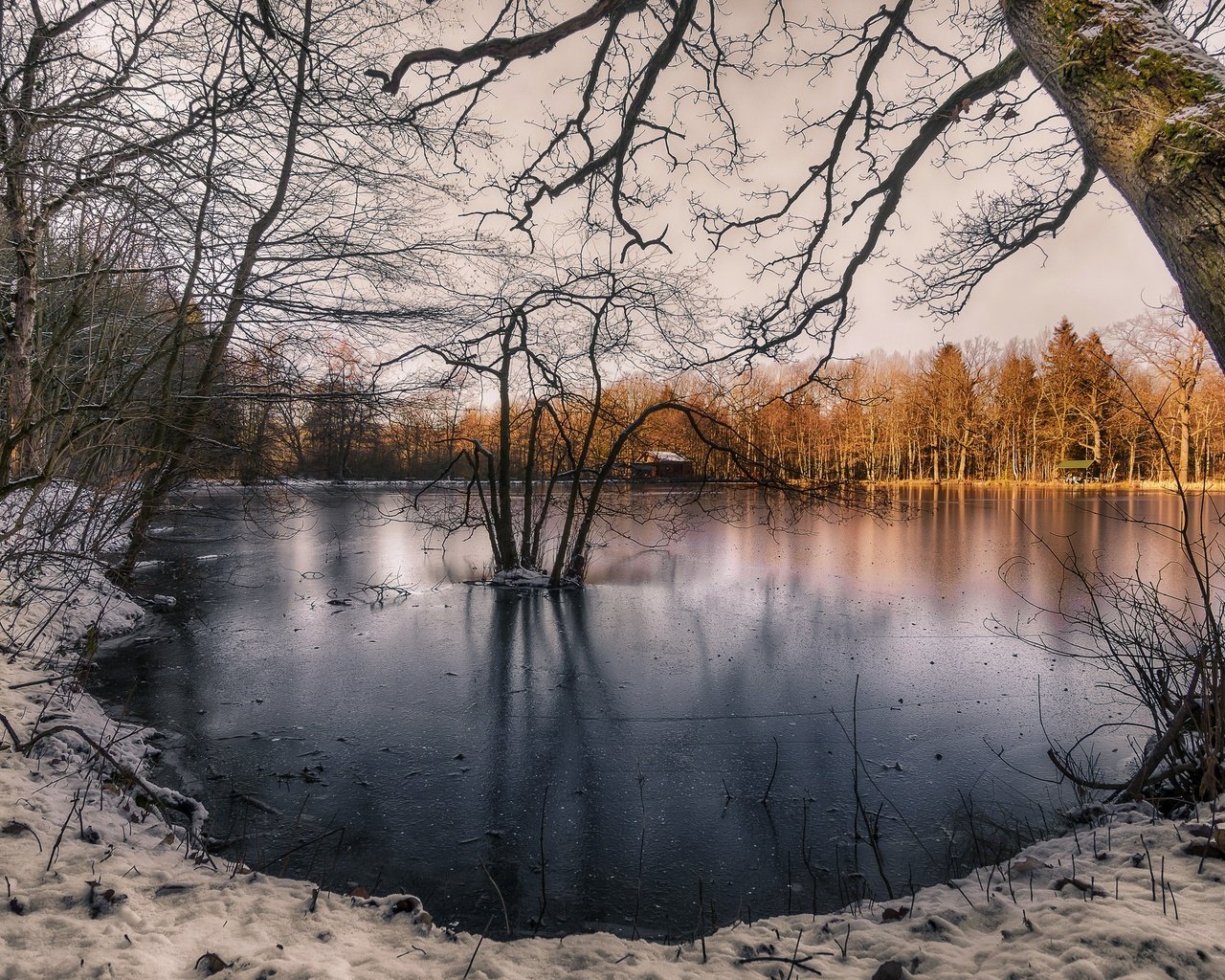 Обои озеро, зима, утро, lake, winter, morning разрешение 2048x1365 Загрузить