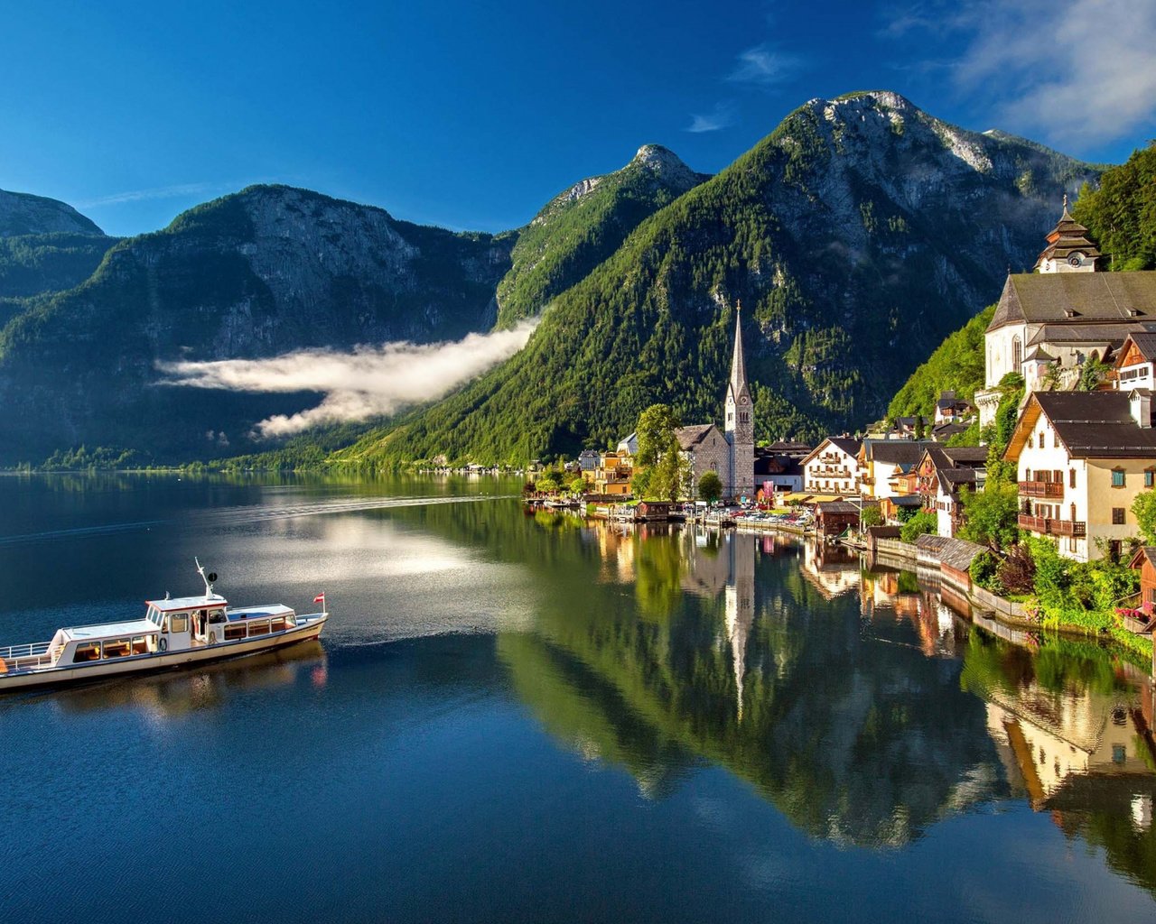 Австрия Халльштатт горы озеро Lake Hallstatt Альпы