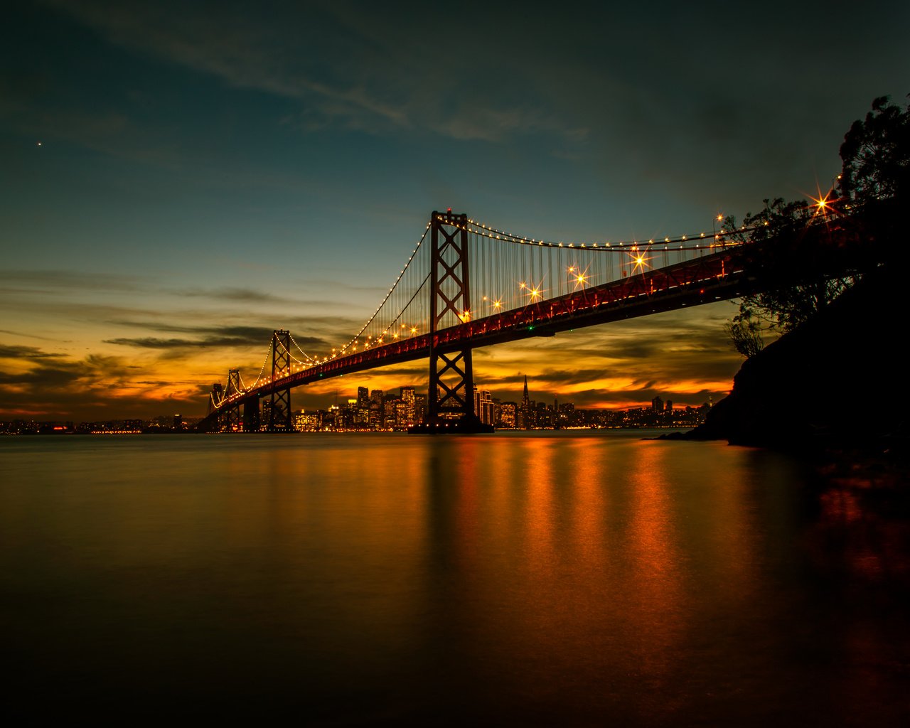 Обои ночь, пейзаж, мост, сан-франциско, калифорния, bay bridge, бэй бридж, night, landscape, bridge, san francisco, ca разрешение 5668x3779 Загрузить