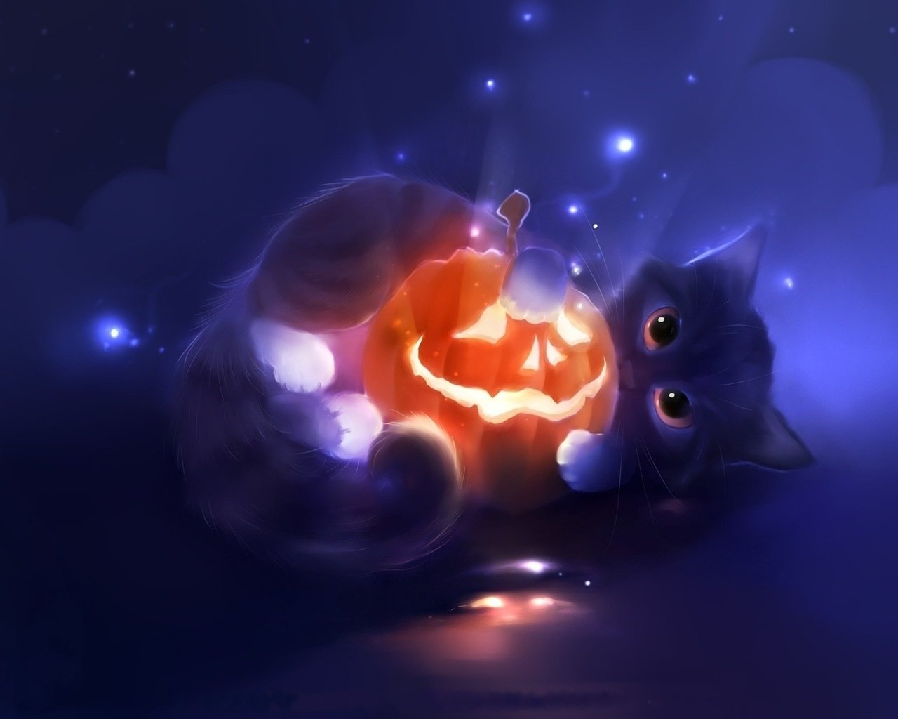 Обои арт, кот, мордочка, кошка, котенок, хеллоуин, тыква, art, cat, muzzle, kitty, halloween, pumpkin разрешение 1920x1080 Загрузить