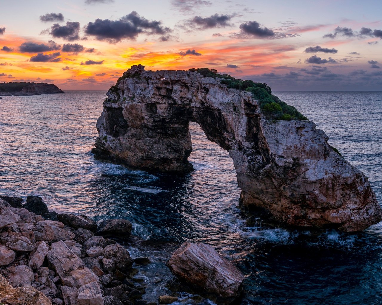 Обои пейзаж, море, арка, испания, майорка, landscape, sea, arch, spain, majorca разрешение 5120x2813 Загрузить