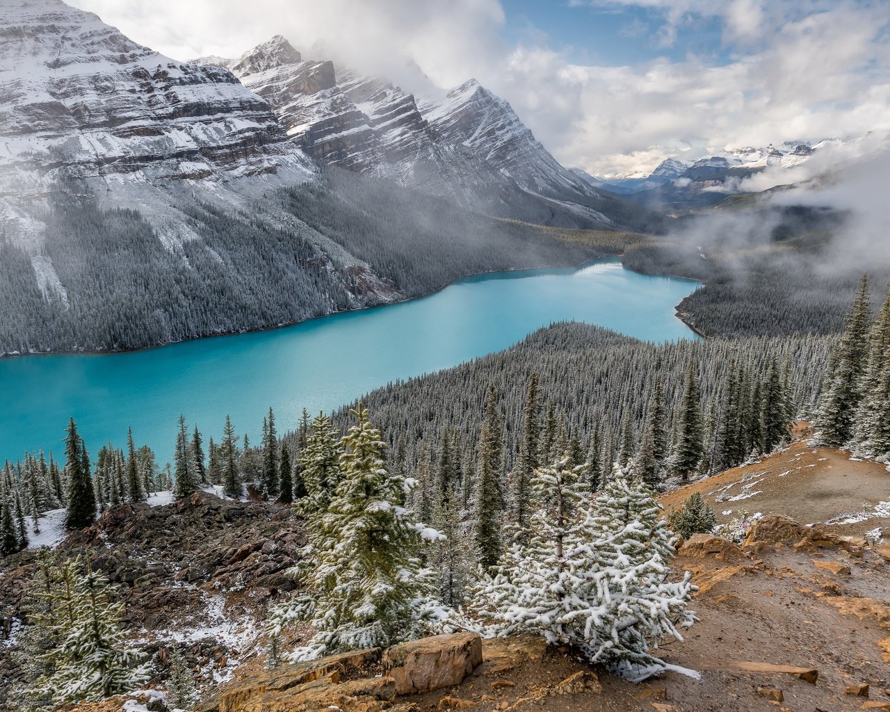 Обои горы, природа, peyto lake, mountains, nature разрешение 3840x2160 Загрузить