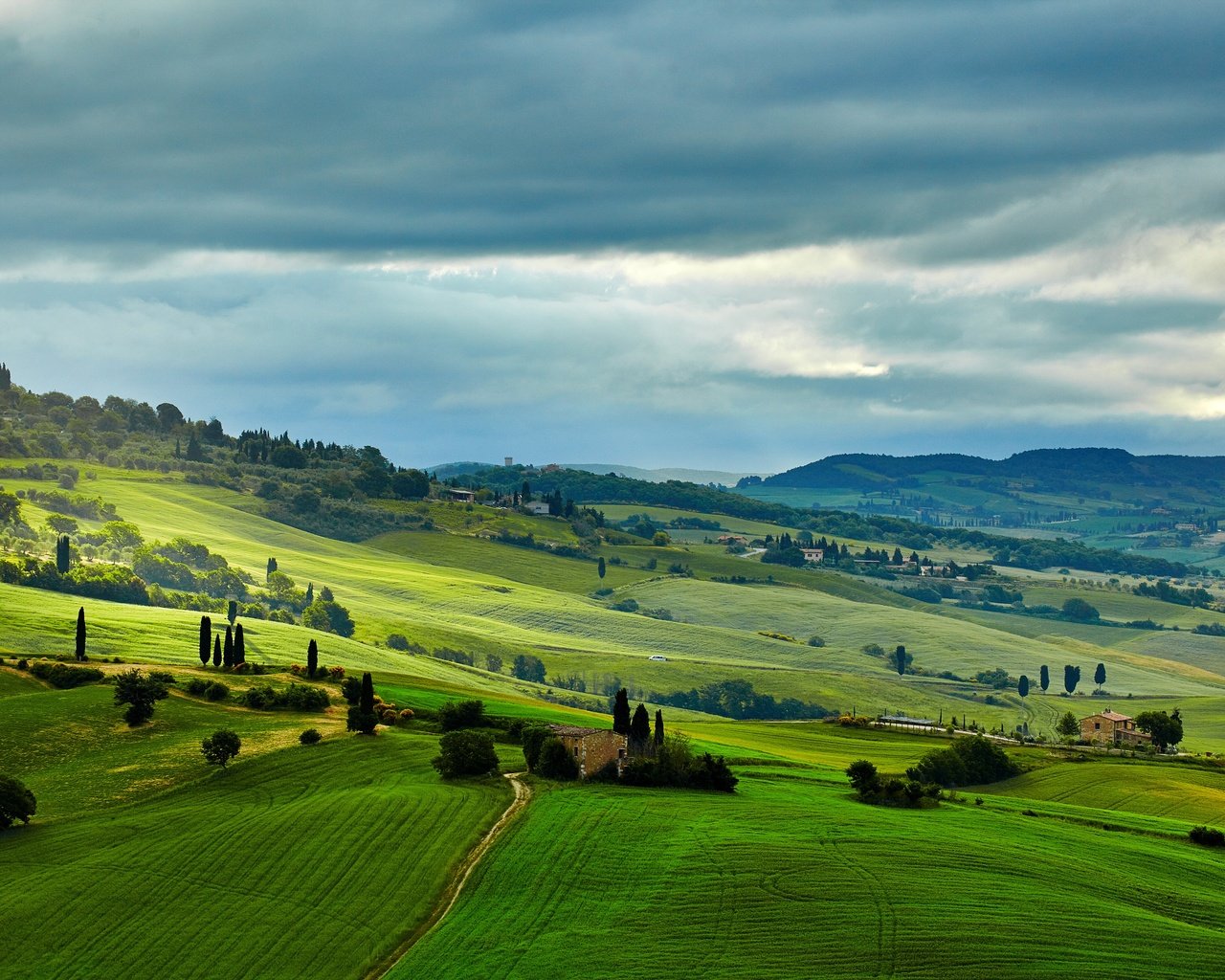 Обои деревня, италия, тоскана, красивые пейзажи, зеленые поля, village, italy, tuscany разрешение 4800x3200 Загрузить