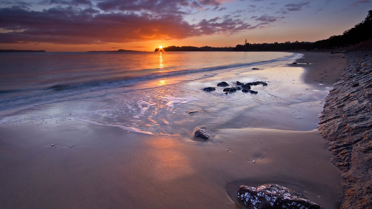 Обои закат, пляж, новая зеландия, окленд, sunset, beach, new zealand, auckland разрешение 2560x1600 Загрузить