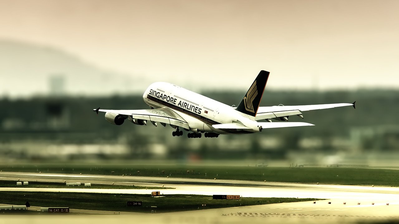 Обои airbus 380, zurich airport, взлёт, tilt shift, the rise разрешение 2560x1600 Загрузить