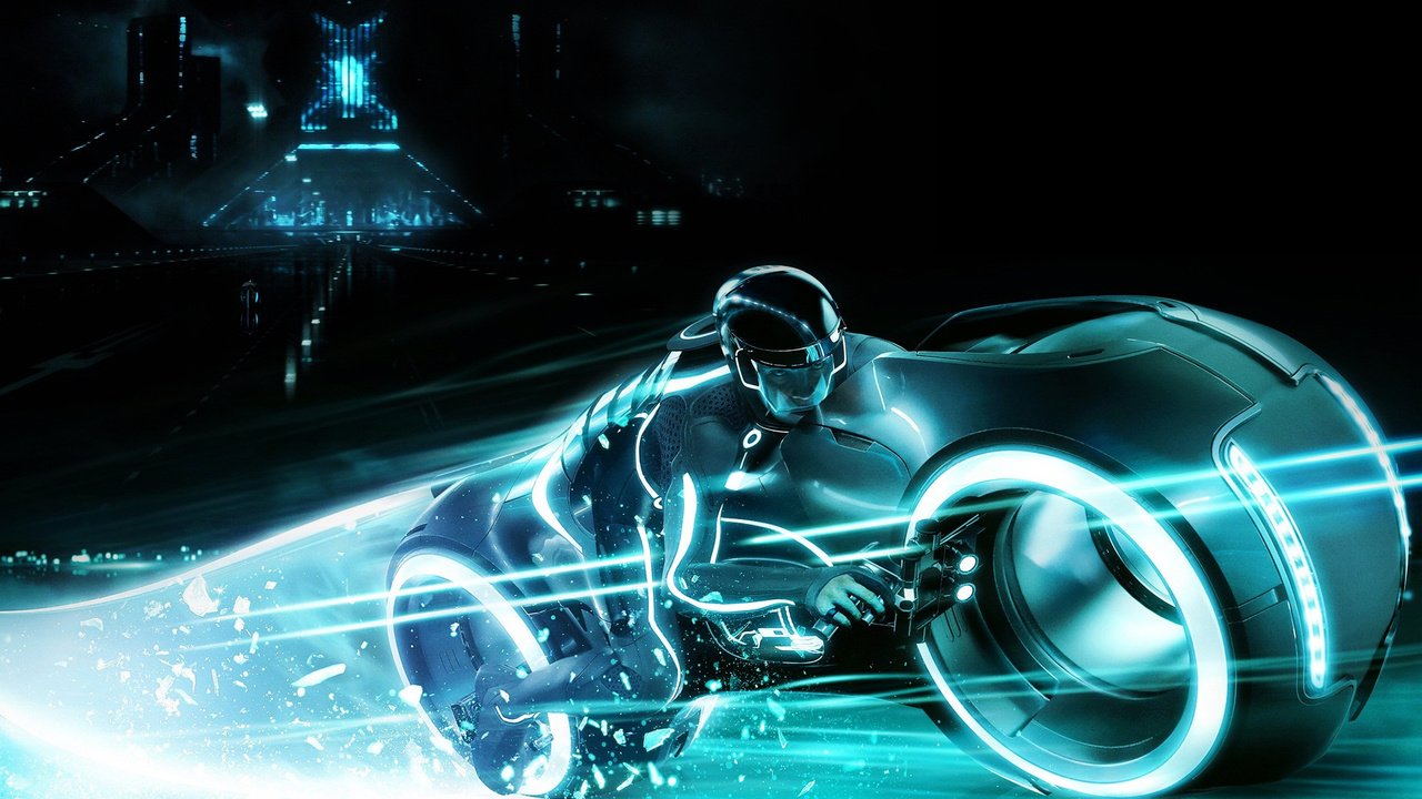 Обои неон, чувак, tron 2, световой мотоцикл, neon, dude, a light motorcycle разрешение 1920x1080 Загрузить