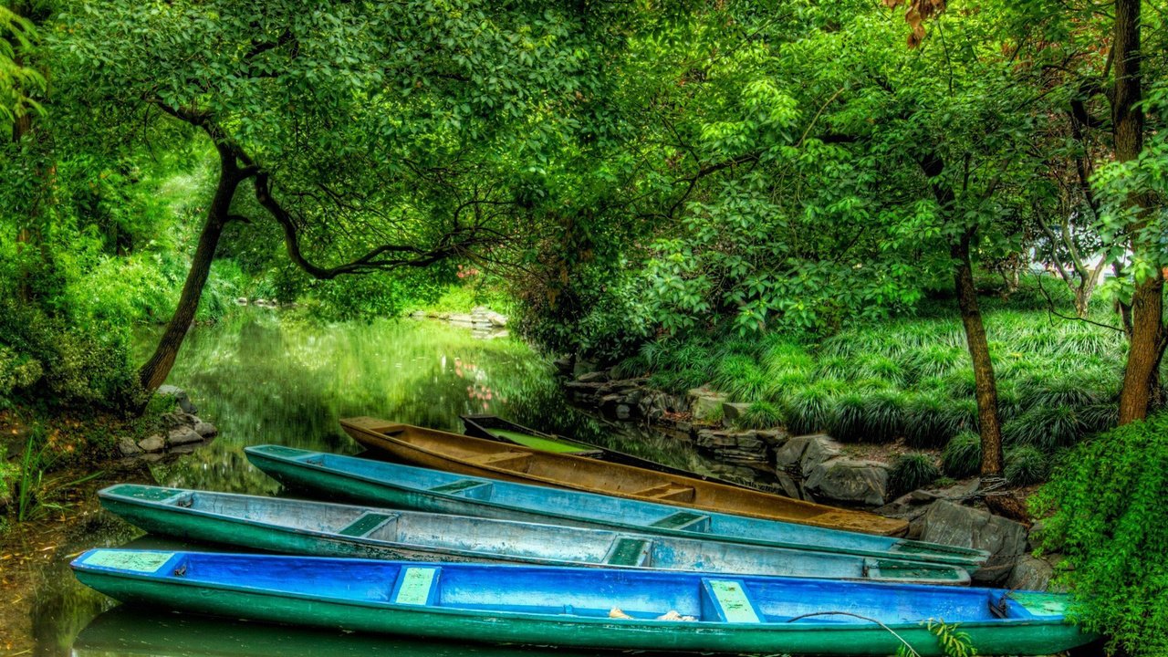 Обои река, лес, лодки, river, forest, boats разрешение 1920x1200 Загрузить