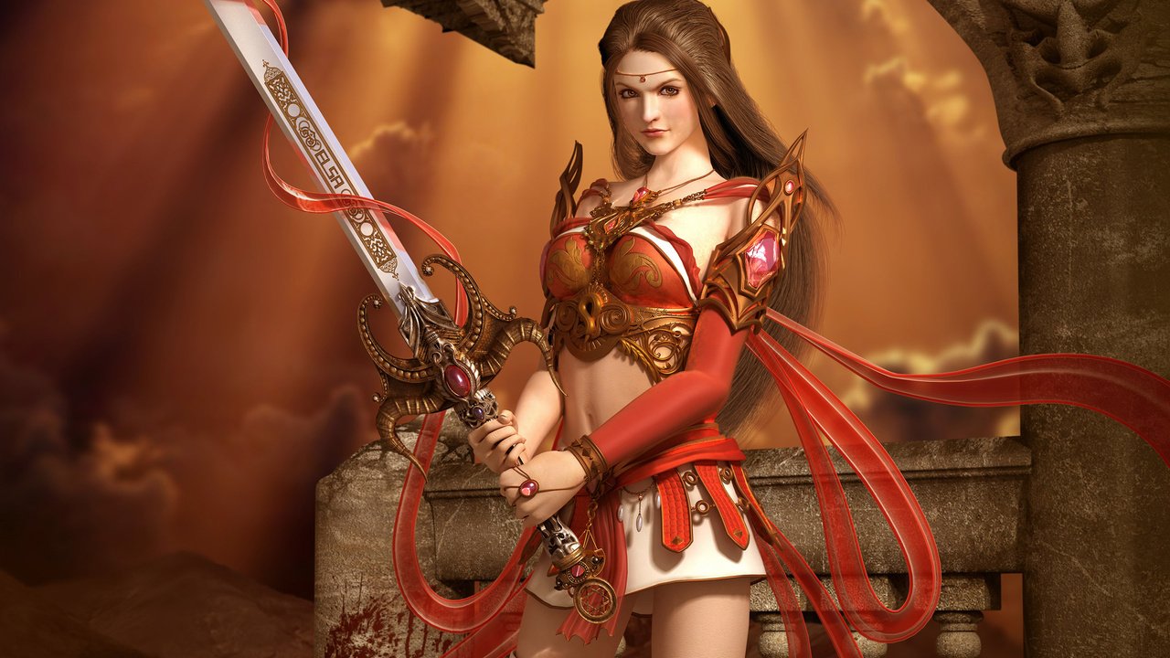 Обои девушка, воин, меч, фэнтези, soa lee, girl, warrior, sword, fantasy разрешение 2560x1600 Загрузить