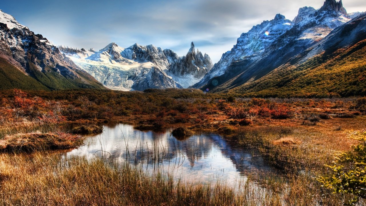 Обои трава, горы, лужа, hdr, grass, mountains, puddle разрешение 2560x1600 Загрузить