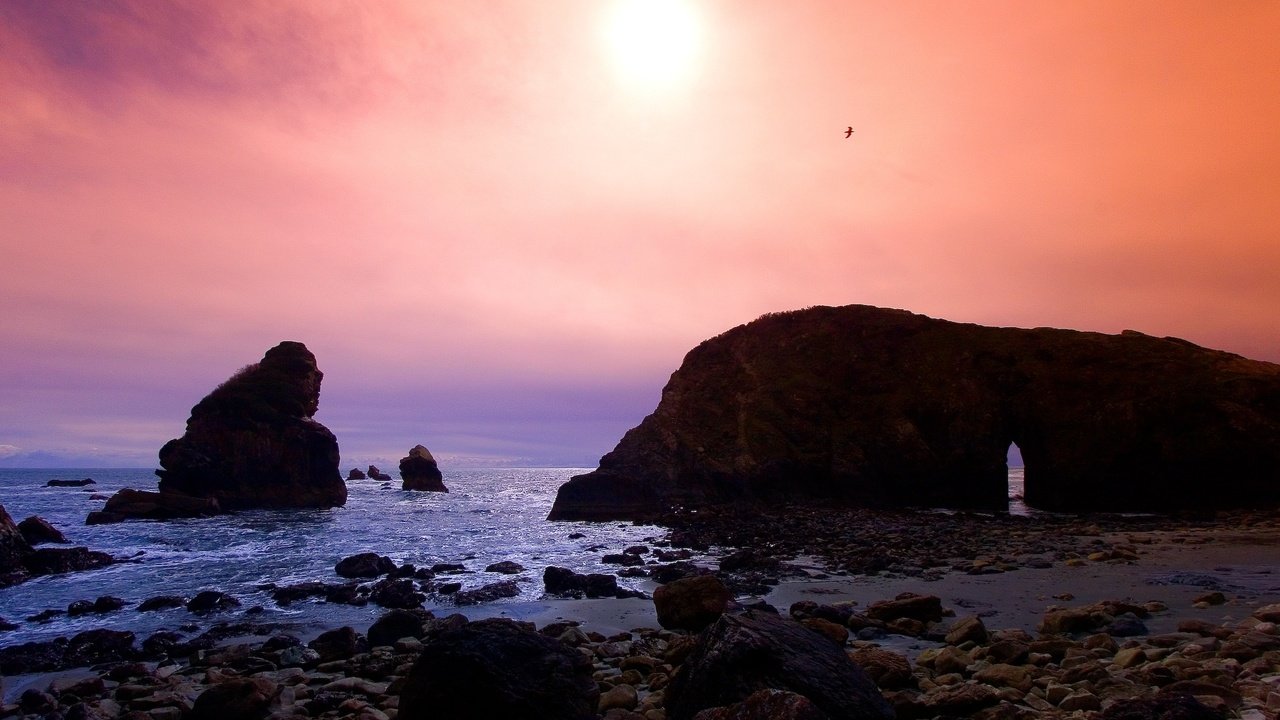 Обои скалы, камни, закат, побережье, rocks, stones, sunset, coast разрешение 1920x1080 Загрузить