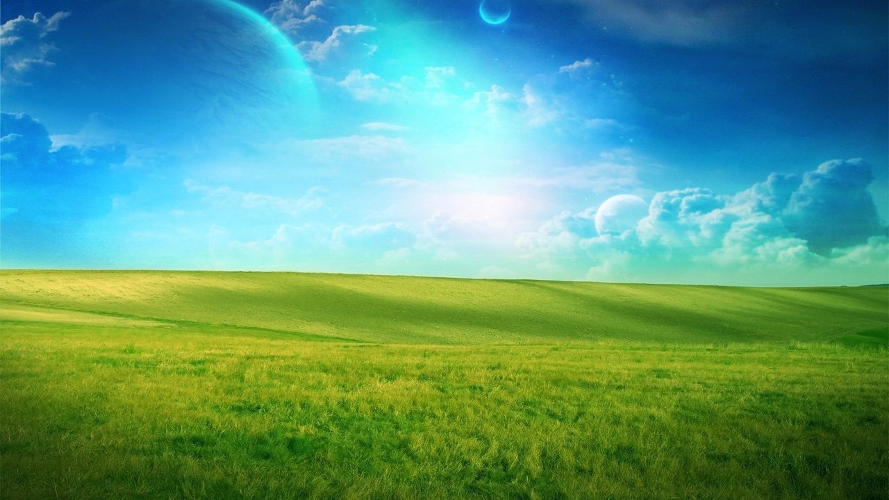 Обои облака, зелёный, поле, планета, clouds, green, field, planet разрешение 1920x1200 Загрузить