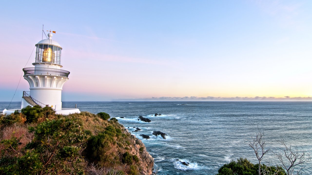 Обои небо, восход, море, маяк, австралия, the sky, sunrise, sea, lighthouse, australia разрешение 2560x1600 Загрузить