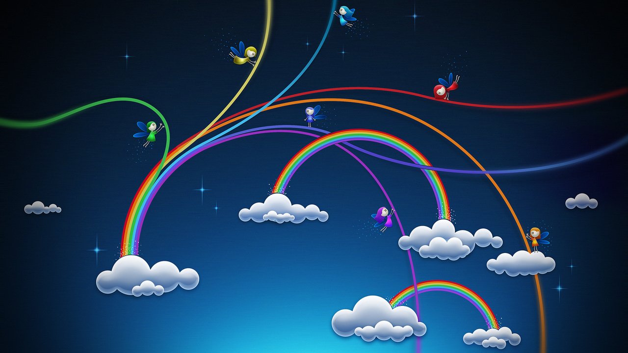 Обои облака, радуга, эльфы, clouds, rainbow, elves разрешение 2560x1600 Загрузить