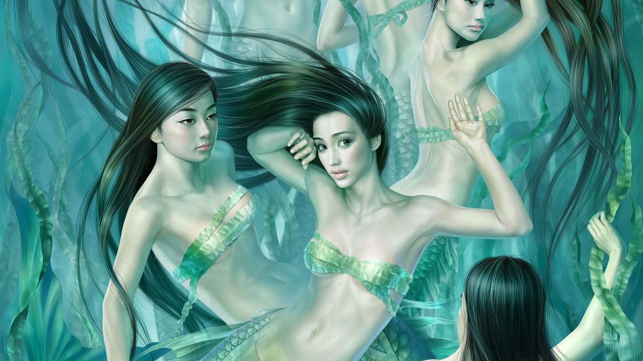 Обои вода, девушки, водоросли, tang yuehu, русалки, tang yuehui - mermaid, water, girls, algae, mermaid разрешение 2560x1600 Загрузить
