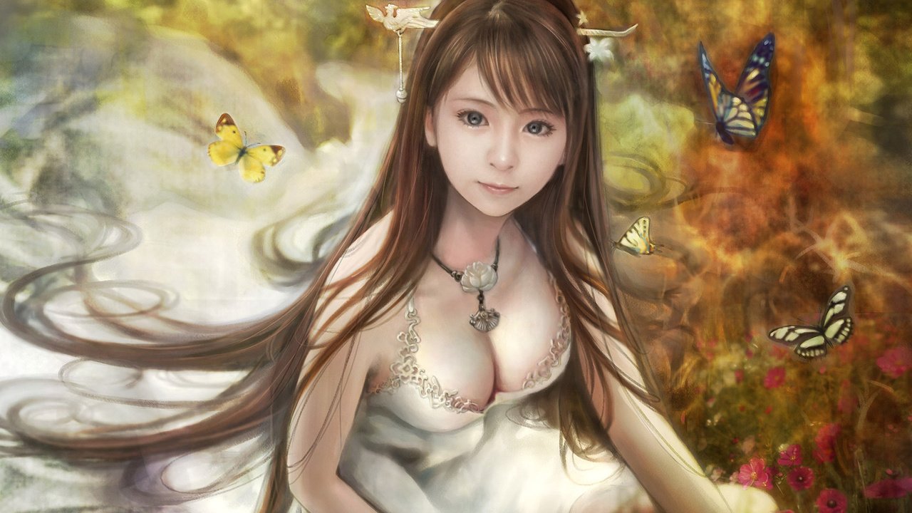 Обои цветы, девушка, бабочки, i-chen lin, flowers, girl, butterfly разрешение 1920x1200 Загрузить